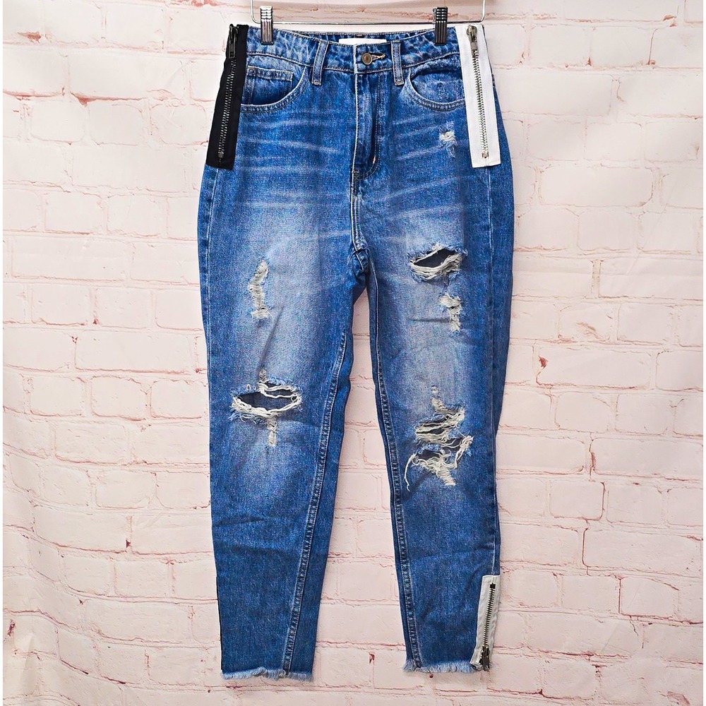 KanCan Blue Medium Wash Skinny Distressed Jeans Zipper 5-Pocket Cotton Size 29